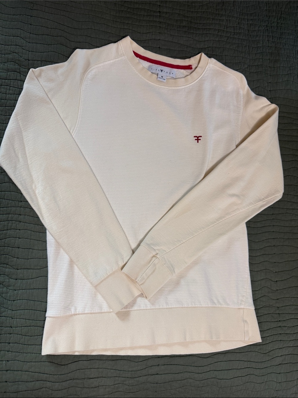 Five Four Cream Crewneck Sweater with Red Logo Detail